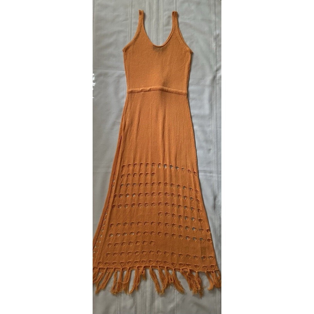 Vici Caliana Tassel Cover-Up Maxi Dress Size L Orange Boho Style Sleeveless EUC - Picture 12 of 16